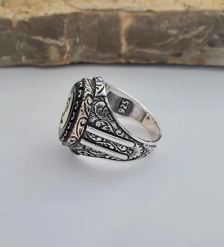 Vista 5 de Custom Personalized Letter Ring, Beautiful Handcrafted Personalized 925K Solid Sterling Silver Onyx Stone Men's Ring RP77