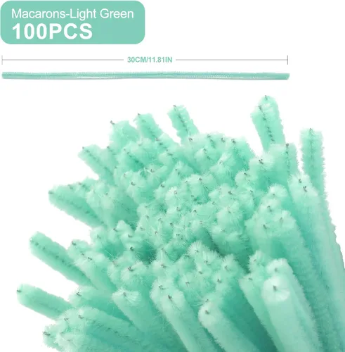 Vista 2 de 100 piezas de limpiadores de tuberías para manualidades, limpiador de tuberías de felpilla, limpiador de tuberías verde claro, suministros