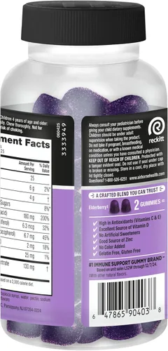 Vista 12 de Airborne - Gomitas de saúco + zinc y vitamina C para adultos, suplemento para fortalecer el sistema inmunológico con vitaminas D y zinc