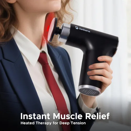 Vista 2 de Pistola de masaje con calor y cabeza fría, masajeador muscular de tejido profundo para aliviar el dolor, 10 cabezas, terapia silenciosa, portátil