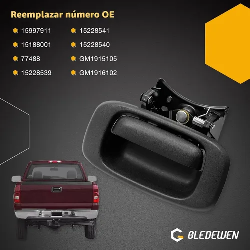 Vista 6 de Gledewen Pestillo de mango de puerta trasera y moldura de bisel con clips de varilla para Chevy Silverado GMC Sierra 1999-2007 1500 2500 3500