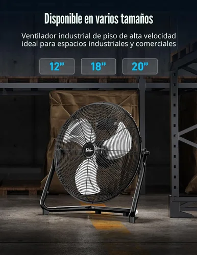 Vista 8 de Simple Deluxe - Ventilador industrial de piso, de metal resistente y alta velocidad, 3 velocidades, 12 pulgadas, color negro