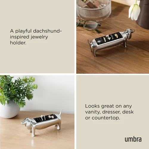 Vista 4 de Umbra Soporte para Anillos Dachsie - Regalo para Amantes de Perro Salchicha Dachshund Doxie - Almacenamiento de Joyas, Cromado