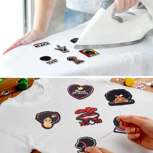 Vista 6 de Yunsailing 20 parches bordados para ropa de niña negra, parches bordados para coser en apliques para ropa, mochilas, jeans, chaquetas, manualidades