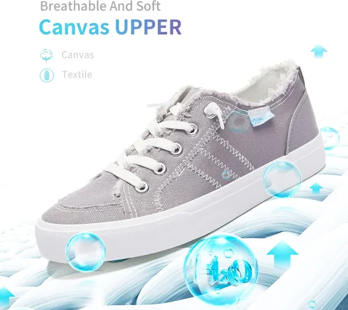 Vista 3 de Obtaom Play - Tenis de lona para mujer, color blanco deslavado y estampado de leopardo, sin cordones, a la moda
