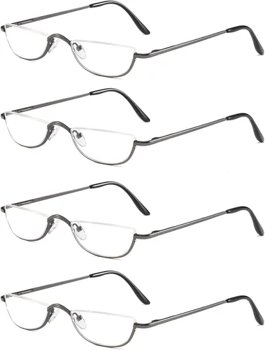 Vista 14 de Gafas de Lectura de Media Montura - 4 Pares de Gafas con Marco de Metal de Media Montura con Bisagra de Resorte Lectores para Hombres y Mujeres