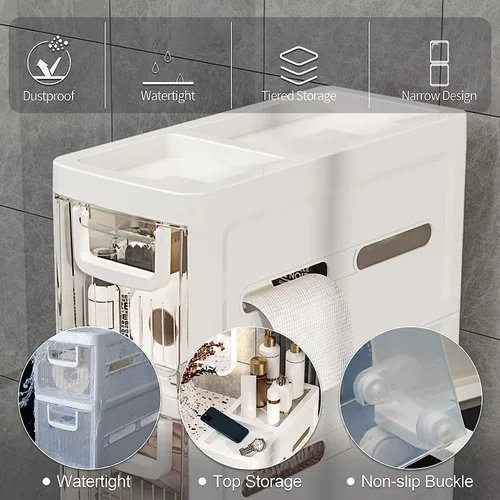Vista 6 de Organizador de papel higiénico para gabinete de baño, gabinete de almacenamiento de papel higiénico delgado con cajones transparentes, unidad