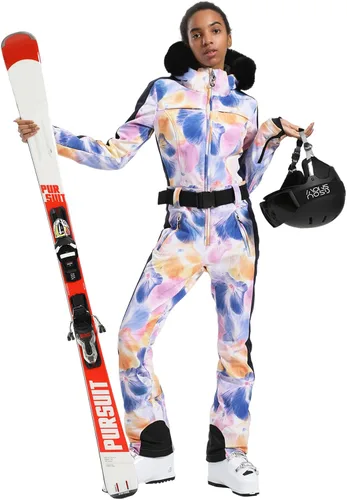 Vista 9 de GSOU SNOW Traje de esquí para mujer, traje de nieve de una pieza, para snowboard, delgado, aislante, impermeable, resistente al viento