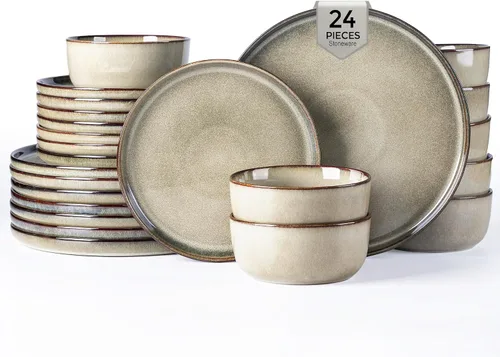 Vista 36 de GBHOME Juego de vajilla de cerámica para 4, 12 piezas, platos y cuencos de cerámica, platos resistentes a los arañazos, aptos para lavavajillas