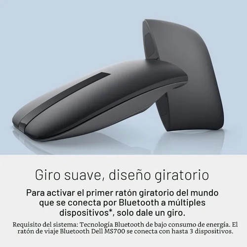 Vista 3 de Mouse de viaje Bluetooth Dell MS700, Bluetooth 5.0, par Microsoft Swift/par Dell (solo Windows 10 y 11), sensor óptico LED, desplazamiento táctil
