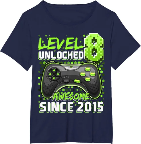 Vista 16 de Level 8 Unlocked Awesome 2015 Video Game 8th Birthday Boy T-Shirt, Negro