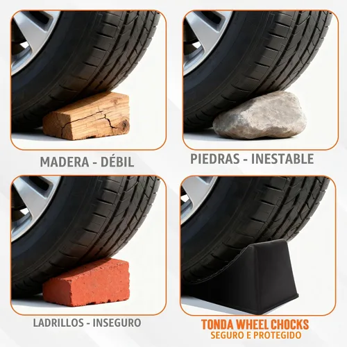 Vista 3 de TONDA Calzos de Rueda, Cuña de Rueda Resistente para Automóvil, Remolque de Viaje, RV - 8"×4.7"×4.7" - Paquete de 2, Negro