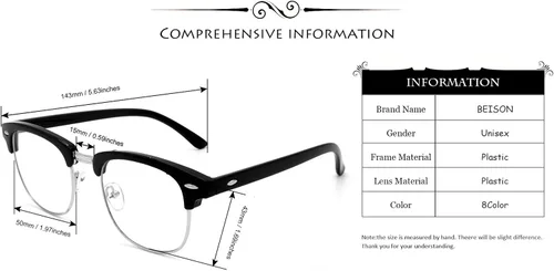 Vista 4 de BEISON Gafas de nerd con montura para hombre y mujer