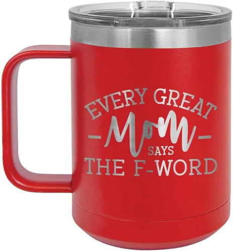 Vista 13 de EVERY GREAT MOM SAYS THE F WORD Taza de café negra de 15 oz con tapa deslizante Taza de café de viaje aislada Ideas de regalos de cumpleaños
