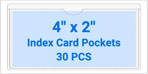 Vista 121 de 30 PCS Clear Self Adhesive Plastic Label Pockets, Top Loading Business & Library Index Card Holders, Peel and Stick Sleeves for Storage Bins, Totes