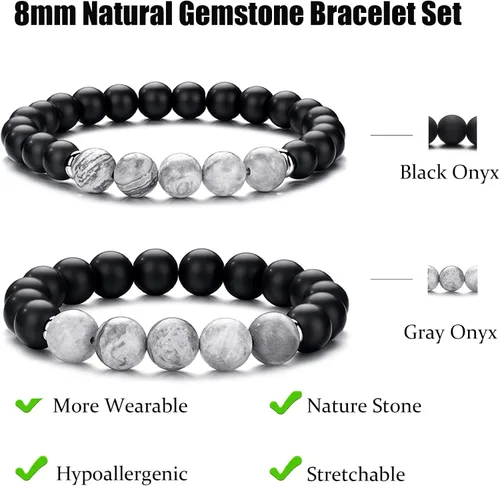 Vista 3 de RANKEEF - Pulsera de ojo de tigre para hombre, elástica, ajustable, cuentas de vidrio color negro, 516 de pulgada