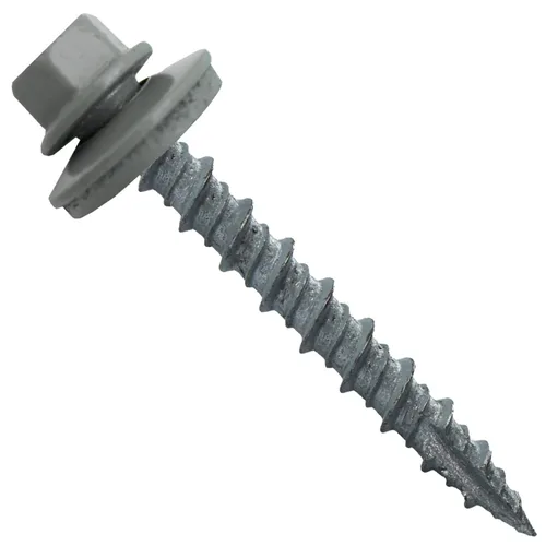 Vista 77 de 10 tornillos para techos de metal gris ABC de 1-1/2 pulgadas, cabezal de arandela hexagonal, arranque automático/roscado, arandela EPDM. 1 bolsa