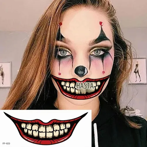 Vista 3 de Pegatinas de tatuaje de boca de terror temporal de terror para Halloween, accesorios de maquillaje, accesorios para disfraz, kit de cara