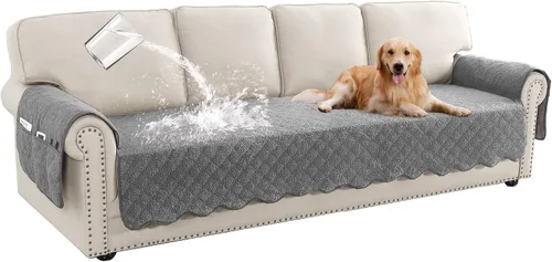 Vista 12 de Turquoize Fundas de sofá impermeables para perros, fundas protectoras para mascotas, fundas de sofá lavables con bolsillo lateral para sofá de 3