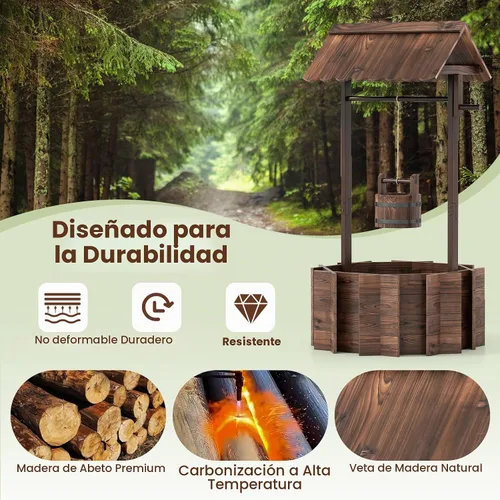 Vista 5 de HAPPYGRILL Maceta de madera con cubo colgante
