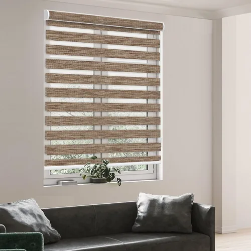 Vista 10 de Persianas enrollables con filtro de luz motorizadas de cebra/roller – Serie RAVENWOOD-B502, persianas inteligentes para ventanas con control remoto