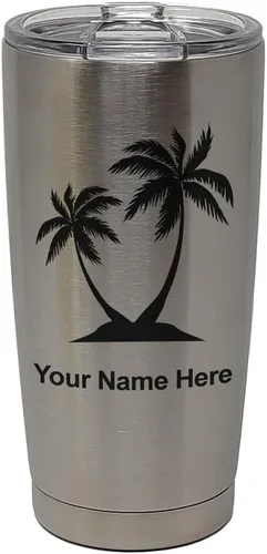 Vista 31 de LaserGram Vaso aislado al vacío de 20 onzas, palmeras, grabado personalizado incluido (negro)