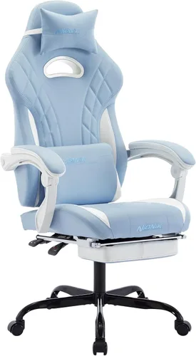 Vista 11 de Silla de juegos con reposapiés y soporte lumbar de masaje, silla ergonómica para videojuegos, sillas de videojuegos de oficina con altura y respaldo