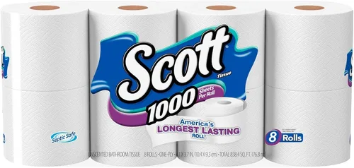 Vista 14 de Scott 1000 hojas por rollo, 8 rollos de papel higiénico, papel de baño