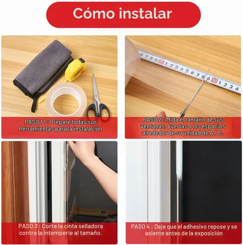 Vista 6 de Cinta transparente de sellado climático, cinta de película de aislamiento de corrientes de aire transparente para tapajuntas de puertas, cinta