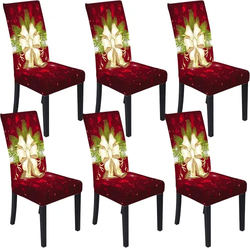 Vista 18 de Fundas para sillas de Navidad, fundas elásticas para sillas, fundas protectoras lavables para comedor, ceremonia, hotel, ChrismasBell - Paquete de 2