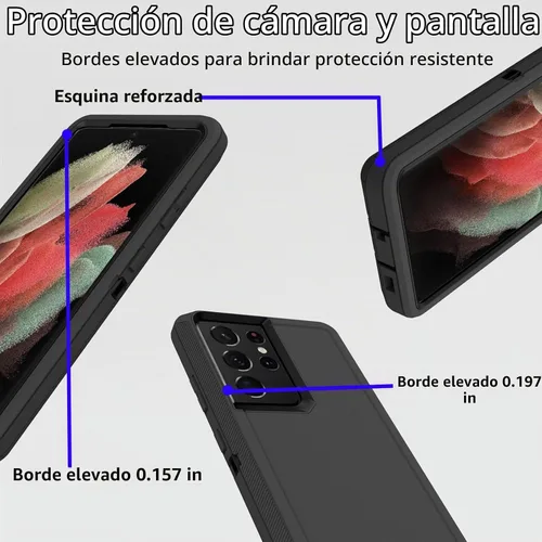 Vista 4 de Funda protectora resistente para Samsung Galaxy S21 Ultra, resistente a prueba de polvo, a prueba de golpes, protección contra caídas, 3 en 1