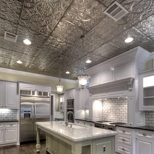 Vista 6 de American Tin Ceilings Kit de 5 unidades: azulejos metálicos para clavar en patrón #2 clavado y color sin terminar. 24 x 24 pulgadas