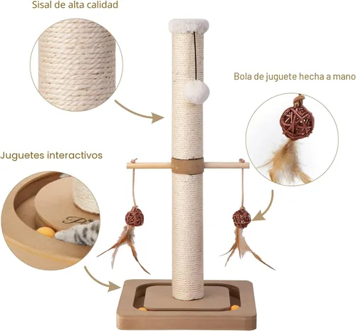 Vista 2 de PEEKAB Poste rascador para gatos de alta calidad, rascadores de sisal con juguetes interactivos de seguimiento, rascador vertical para gatos