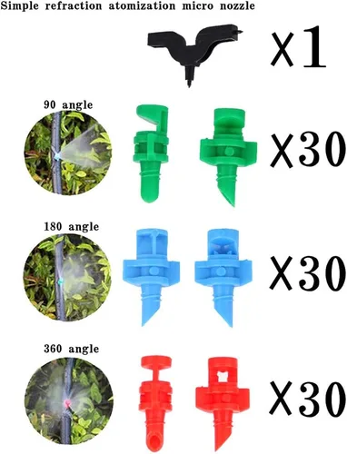 Vista 2 de 90 unids, 90/180/360 ángulo rociadores en miniatura jardín césped agua atomización rociador boquilla sistema de riego planta riego riego jardín riego
