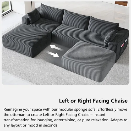 Vista 11 de 108" Cloud Couch Modular Sectional Sofa for Living Room, L Shaped Boneless Couch with Deep Seat Chaise, No Assembly Required Foam Sleeper Sofa for