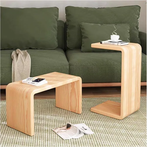 Vista 9 de Mesa auxiliar en forma de C, mesa auxiliar de madera maciza para sofá, cama y sala de estar, mesa auxiliar pequeña para aperitivos que ahorra
