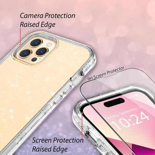 Vista 12 de Funda protectora completa con purpurina cristalina para iPhone 13 Pro Max híbrida 3 en 1, resistente a prueba de golpes, para mujeres y niñas