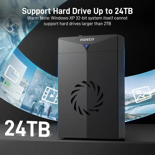 Vista 5 de FIDECO Caja de disco duro para disco duro SATA HDD SSD de 3,5 o 2,5 pulgadas, adaptador SATA a USB con ventilador de refrigeración, carcasa externa