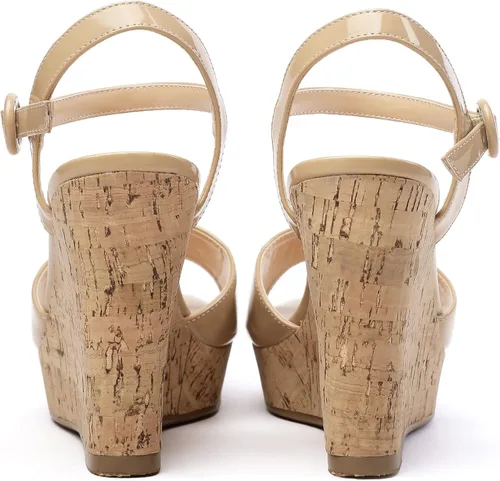 Vista 6 de SAMMITOP Sammtop - Sandalias de tacón de cuña para mujer, con hebilla y correa al tobillo, plataforma y plataforma
