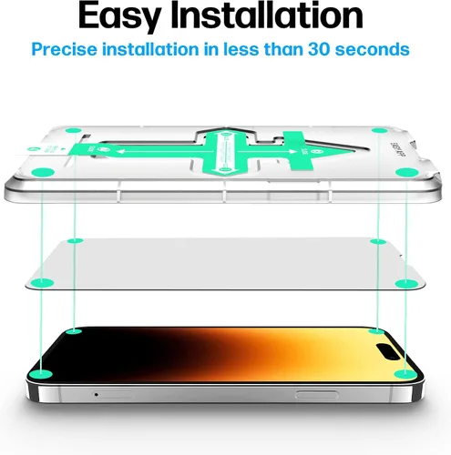 Vista 2 de Power Theory Protector de pantalla diseñado para iPhone 14 Pro, con protectores de lente y funda transparente compatible con Magsafe [dureza 9H]