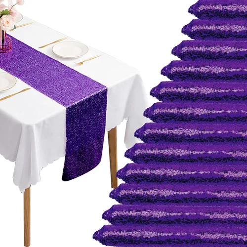 Vista 8 de 12 Paquetes de Caminos de Mesa con Lentejuelas Brillantes para Comedor para Cumpleaños, Bodas, Compromisos, Nupciales, Baby Shower, Despedida