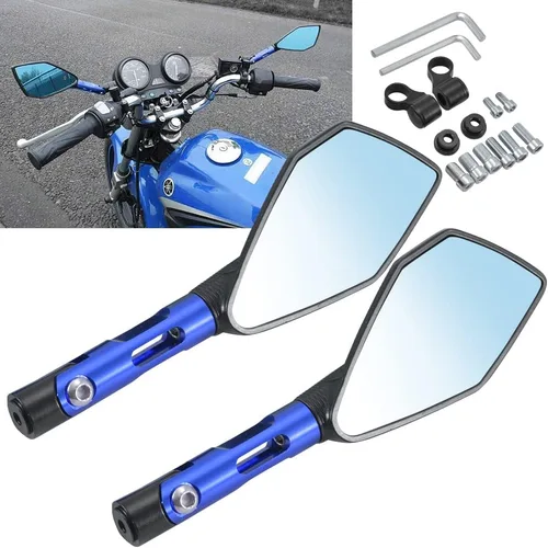 Vista 8 de KATUR Espejos de extremo para manillar de motocicleta, espejo retrovisor negro, antideslumbrante, color azul, ojo de halcón, 0.315 in, 0.394 in