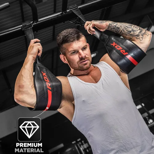 Vista 6 de RDX Correas AB para colgar en la barra de dominadas (par), cuero Maya Hide, construcción muscular abdominal, eslingas acolchadas de soporte