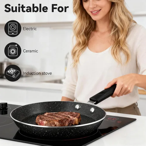 Vista 2 de Sartén antiadherente de 6 pulgadas con revestimiento antiadherente, sartén para huevos con mango de plástico, apta para lavavajillas, fácil