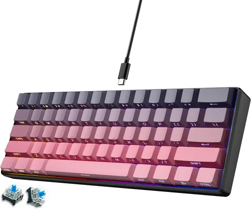 Vista 7 de abucow - Teclado mecánico 60% para juegos, interruptor azul, compacto con cable, anti-fantasma, sin conflictos, 61 teclas intercambiables, diseño