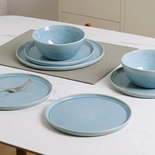 Vista 7 de Farrar 18 Piece Water Ripple Design Stoneware Dinnerware Sets，service For 6, Blue Beige
