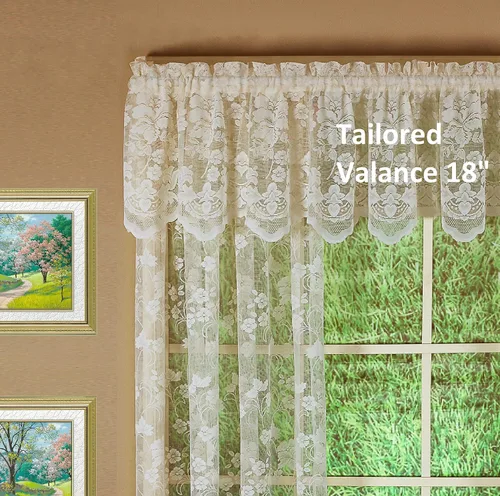 Vista 7 de Today's Curtain Cenefa de cortina de encaje floral con diseño de enredadera, 18", Marfil, 60 ancho x 18 largo