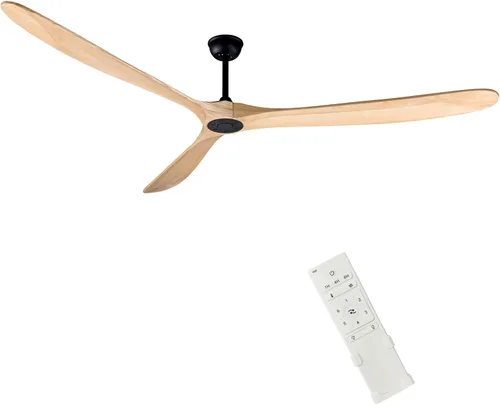 Vista 9 de Ventilador de techo de madera para interiores y exteriores de 52 pulgadas, ventilador de techo CC de 3 aspas con control remoto, 2 varillas Cuerpo
