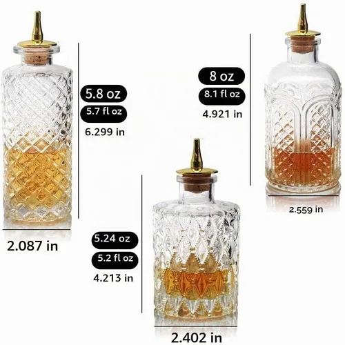 Vista 7 de SuproBarware Botella amargo para cócteles – Botellas de vidrio Dasher con tapas de tablero, ideal para camarero, bar en casa 3 piezas