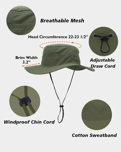 Vista 5 de Duakrs - Sombrero unisex de ala ancha, para exteriores, UPF 50+, impermeable, Boonie para verano, protección UV